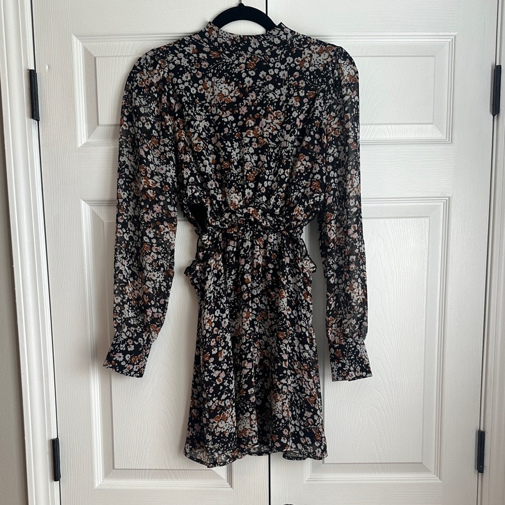 Lulus XS Floral Black Brown Pink Dress with Side Cutouts